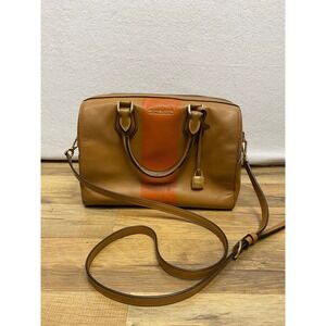 Michael Kors Leather‎ Satchel Orange Stripe Shoulder Bag Top Handle Lock